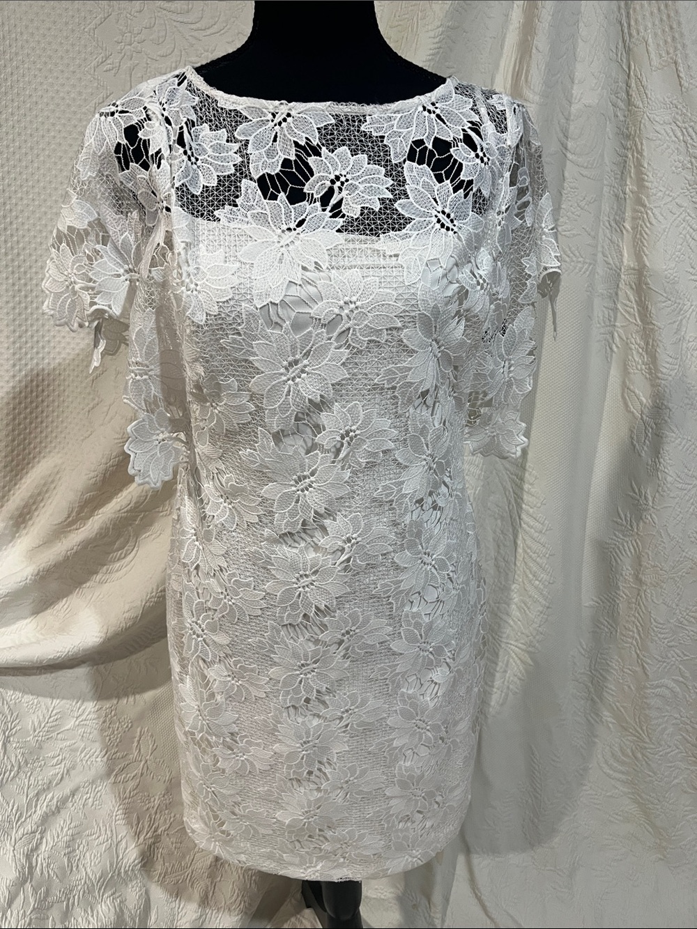 Lauren Ralph Lauren White Floral Lace Cape Dress, size 4, new with tags